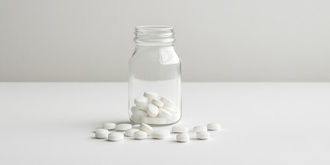Aufkleber - Glass bottle and tablets on a white background.