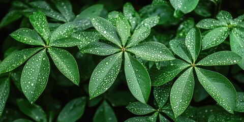 Aufkleber - Background of cassava leaves covered in dew drops.