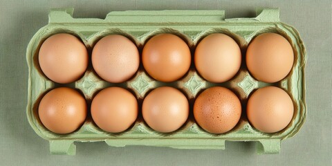 Poster - Six natural eggs in a green cardboard container. Top view.