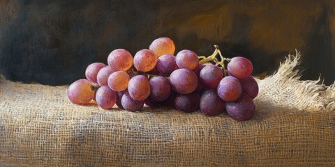 Canvas Print - Cluster of grapes on a jute sack