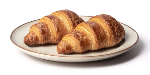 Aufkleber - Two croissants on a plate against a white background.