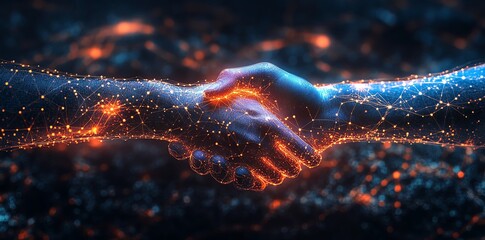 Poster - Abstract glowing handshake depicting connection and collaboration.