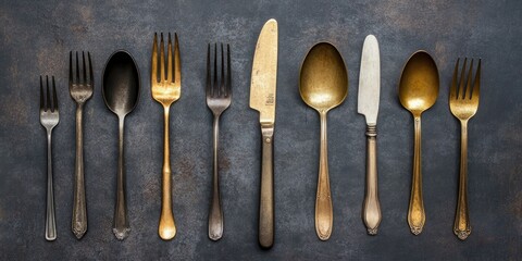 Poster - Collection of cutlery on a grey background