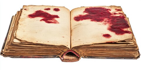 Poster - old book with red stains, isolated on a white background
