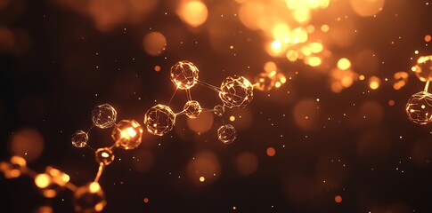 Poster - Abstract glowing molecule chain in dark space.