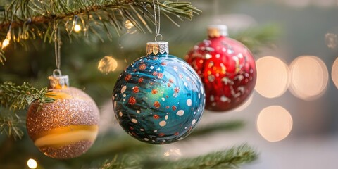 Wall Mural - Christmas ornaments on Christmas trees