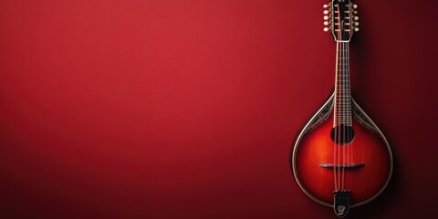 Canvas Print - Mandolin positioned diagonally against a dark red background.