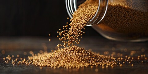 Poster - Brown Mustard Seeds Poured out from a Spice Jar