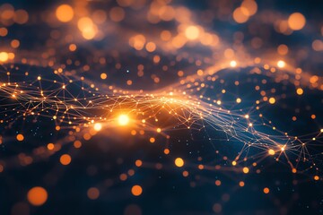Poster - Abstract glowing network mesh background with bokeh lights.