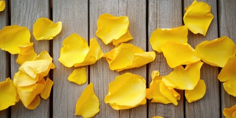 Sticker - Yellow rose petals set against a garden fence backdrop.