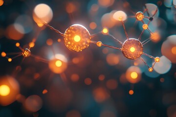 Poster - Abstract glowing network of interconnected spheres, representing neural connections or molecular structures.