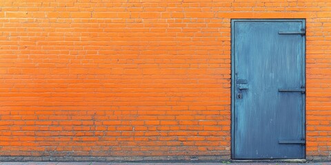Poster - Metal door against an orange brick wall with copy space.