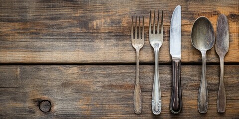 Poster - Cutlery on a timber surface.
