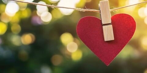 Poster - Heart-shaped paper with a clothespin for Valentine's Day.