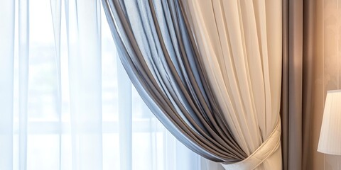 Aufkleber - Close-up view of a window featuring elegant curtains indoors.