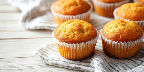Poster - Delicious muffins on a white wooden table