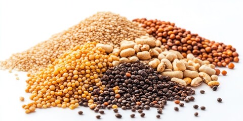 Poster - Cereals and legumes against a white backdrop.