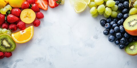 Poster - Fresh, nutritious fruits serve as a healthy dessert, rich in natural vitamins and minerals, with space for text or inscription on a white board.