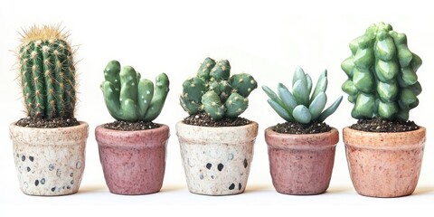 Aufkleber - Artificial cactus in ceramic pots against a white background with a clipping path.
