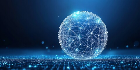 Poster - Abstract glowing sphere, digital network connection, global communication.