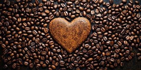 Poster - Heart-shaped background of roasted coffee beans