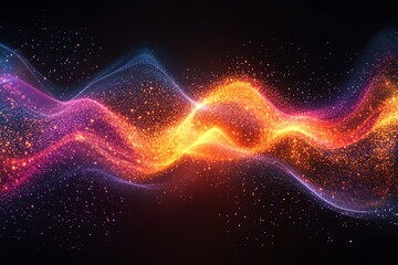 Poster - Abstract glowing wave of particles, vibrant colors, energy flow.