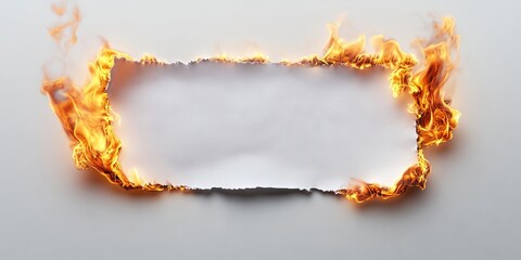 Poster - Burning paper on white paper with a shadow, text copyspace