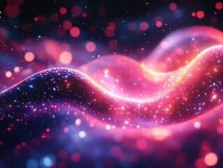Aufkleber - Abstract glowing wave with pink and blue particles.