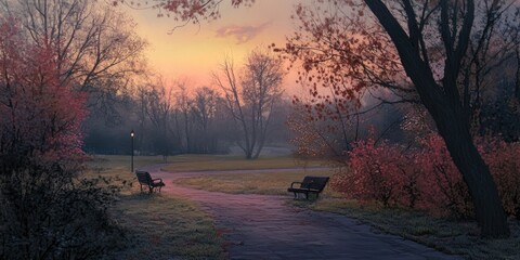 Poster - A park at dawn