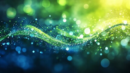 Aufkleber - Abstract green and blue wave with bokeh lights.