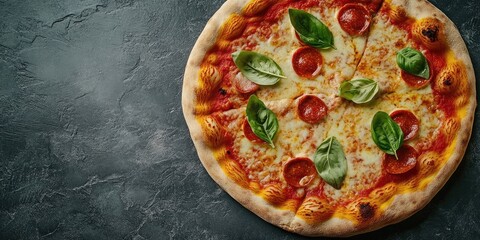 Aufkleber - Top view of fresh pizza on a gray table