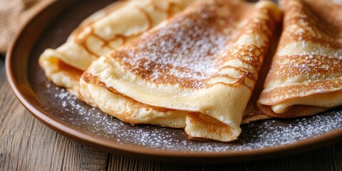 Aufkleber - A close view of a plate filled with French crepes.