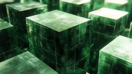 Poster - Abstract green glass cubes, futuristic digital data concept.