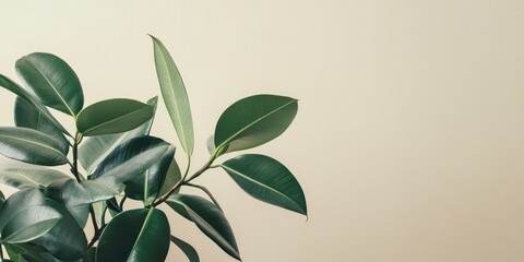 Aufkleber - Home plant ficus on a light backdrop with vacant copyspace for text. Green rubber plant.