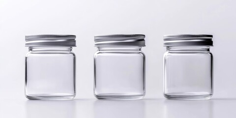 Aufkleber - Three glass jars for medication, macro shot, isolated on a white background.