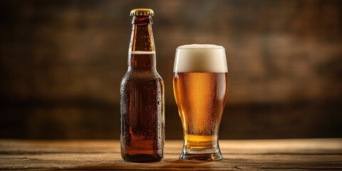 Poster - Beer bottle and glass of beer