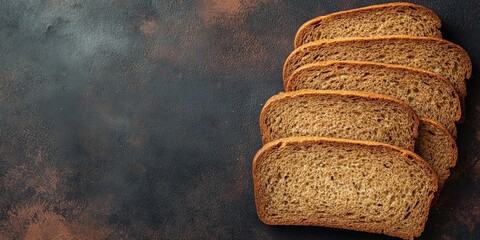 Poster - Arrangement of sliced rye bread pieces. Flat lay, top view, copy space.