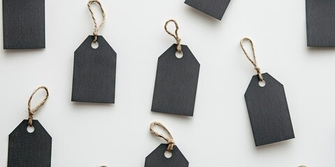 Leinwandbilder - Black Friday sales tags idea. Grey paper tags on a white background. Flat lay, top view, copyspace.
