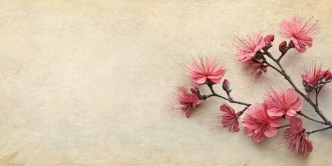 Poster - Textured vintage paper background featuring pink flowers from the Australian bottletree.