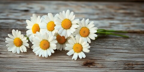 Aufkleber - A bunch of daisies on a wooden surface.
