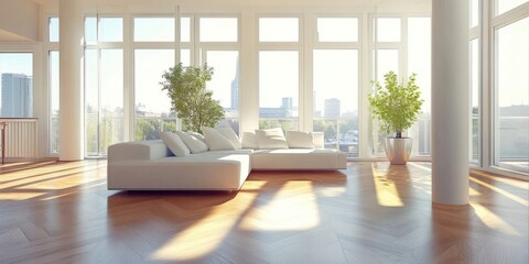 Poster - Interior of a contemporary apartment featuring a wooden floor.