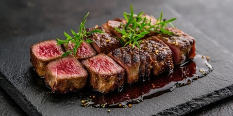 Poster - The succulent meat cut into slices paired with square, flavorful jam.