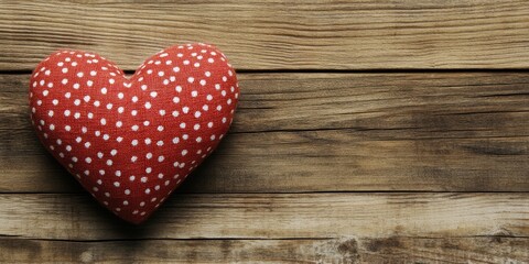 Poster - Fabric Heart on Brown Wooden Background