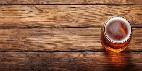 Poster - Beer in the glass with covers on a wooden surface, available space for text, top view.
