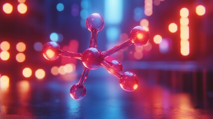 Aufkleber - Abstract neon glowing molecule model.