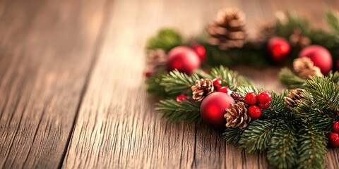 Poster - Close-up of Christmas decoration on a wooden background.