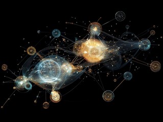 Aufkleber - Abstract network visualization; interconnected nodes and flowing lines represent data flow, connections, and relationships.