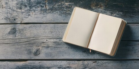 Fototapete - Opened notebook with stationery on a gray wooden surface.