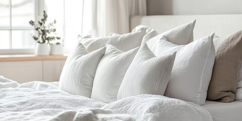Poster - white cushions on the white bed