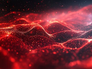 Poster - Abstract red particle wave background.